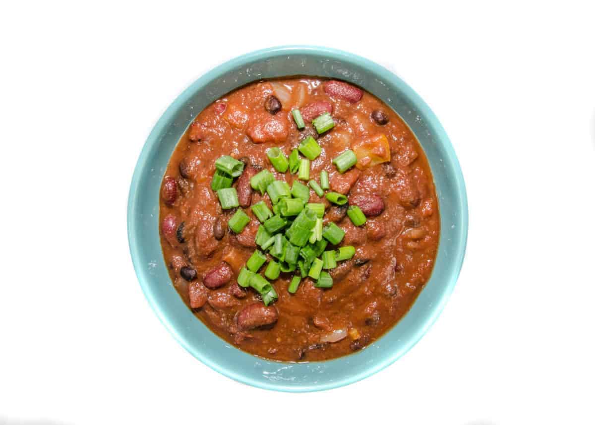 bowl of chili with chives