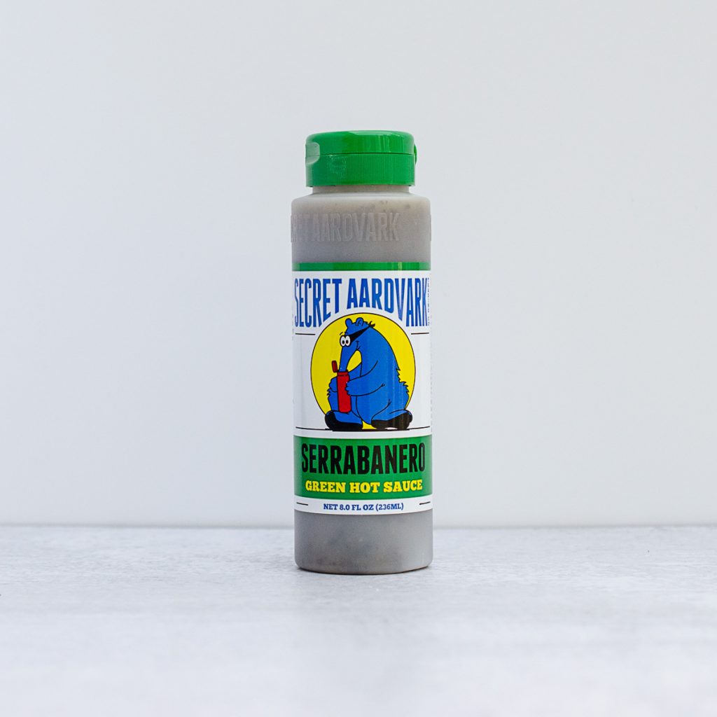 Bouteille de Sauce piquante verte Serrabanero de Secret Aardvark