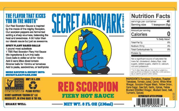 Red Scorpion Fiery Hot Sauce - Secret Aardvark