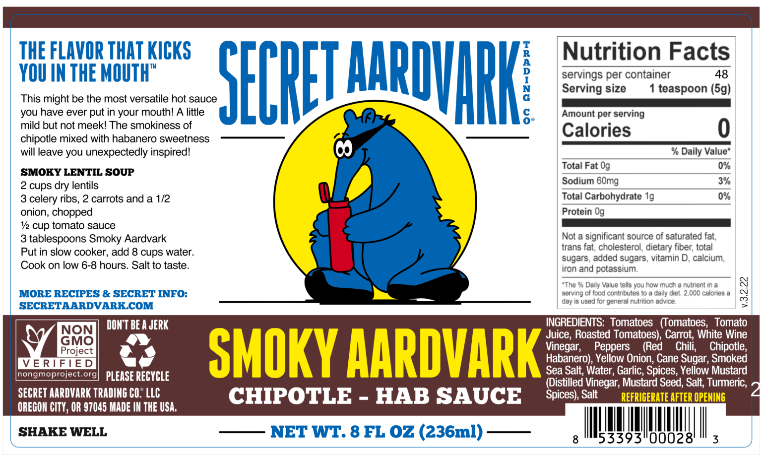 Smoky Aardvark Chipotle – Hab Sauce - Secret Aardvark