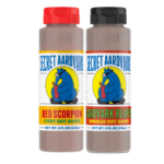 Bottle of Red Scorpion hot sauce and Aardvark Reaper Smoked hot sauce.