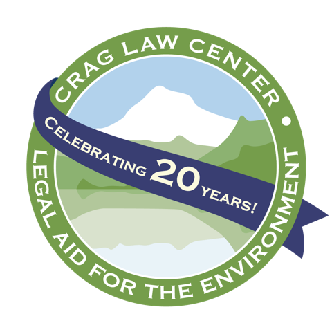 Logo for Crag Law Center, celebrating 20 years.