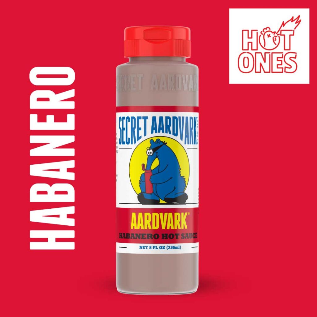 Bottle of Habanero Hot Sauce, with Hot Ones logo.