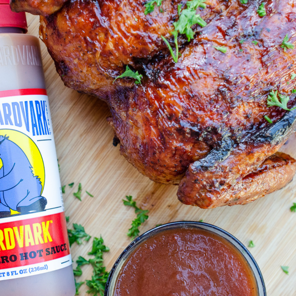Beautiful BBQ chicken with Aardvark Bourbon BBQ sauce