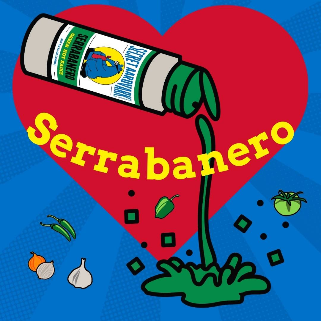 Serrabanero Green Hot Sauce bottle.