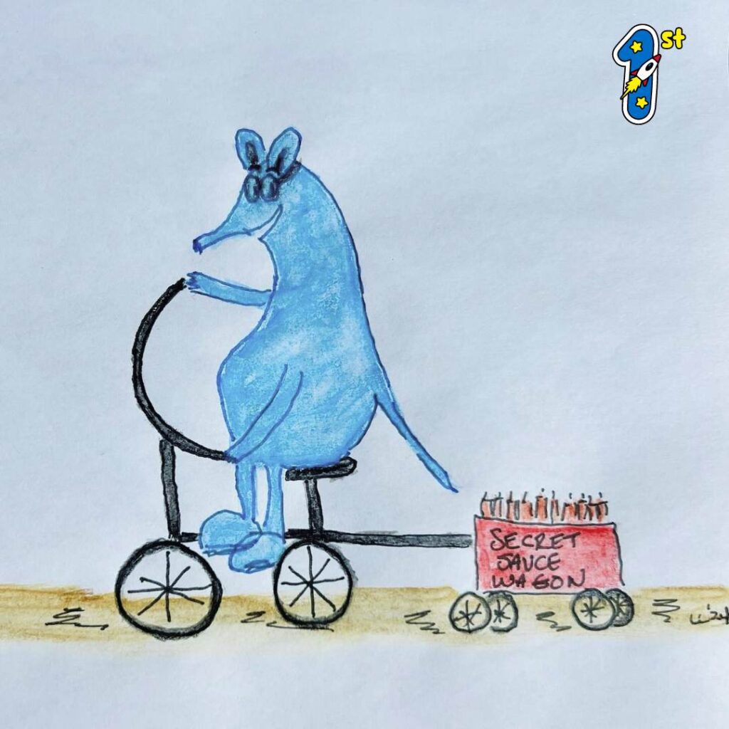 Fan art drawing of Secret Aardvark riding a bike.