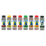Line up of combo Aardvark 8: : Bottle of Black Bean sauce, Smoky Aardvark, Serrabanero, Habanero, Red Scorpion, Reaper,buffadill